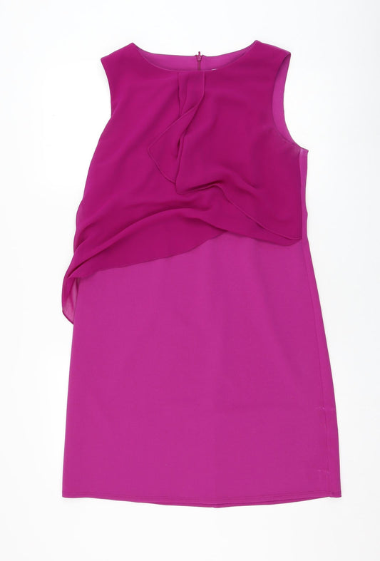 Oasis Womens Purple  Polyester Shift  Size M  Round Neck Zip