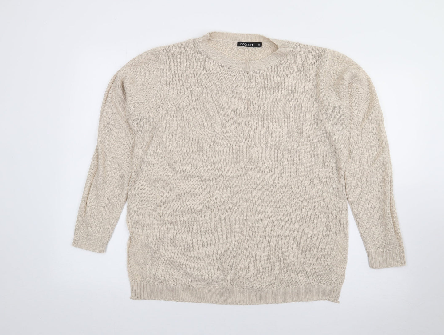 Boohoo Womens Beige Crew Neck  Acrylic Pullover Jumper Size M