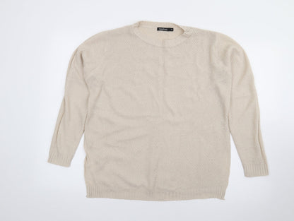 Boohoo Womens Beige Crew Neck  Acrylic Pullover Jumper Size M