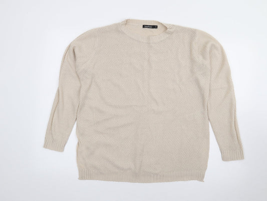 Boohoo Womens Beige Crew Neck  Acrylic Pullover Jumper Size M