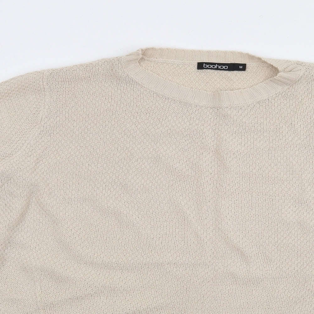 Boohoo Womens Beige Crew Neck  Acrylic Pullover Jumper Size M