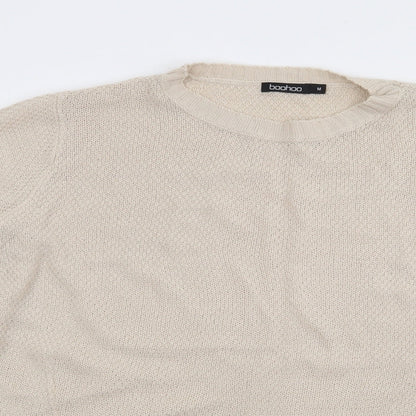 Boohoo Womens Beige Crew Neck  Acrylic Pullover Jumper Size M