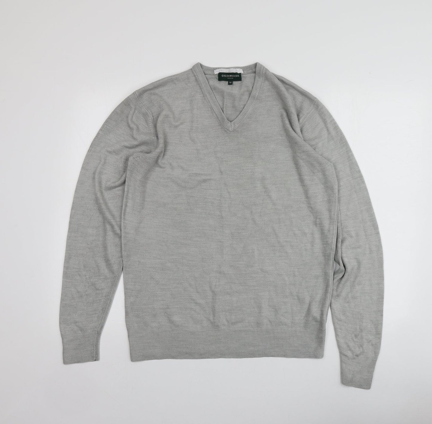 Greenwoods Mens Grey V-Neck  Acrylic Pullover Jumper Size M