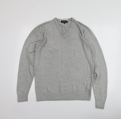 Greenwoods Mens Grey V-Neck  Acrylic Pullover Jumper Size M