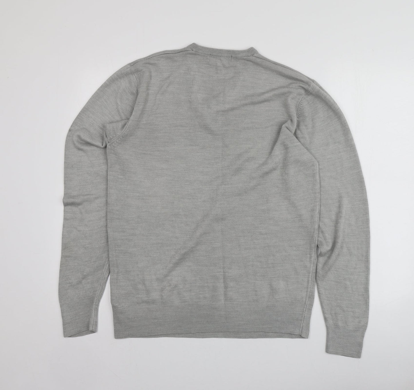 Greenwoods Mens Grey V-Neck  Acrylic Pullover Jumper Size M