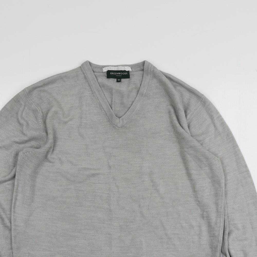 Greenwoods Mens Grey V-Neck  Acrylic Pullover Jumper Size M