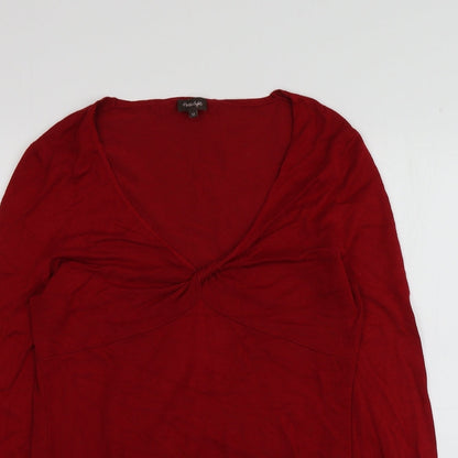 Phose Eight Womens Red V-Neck  Viscose Pullover Jumper Size 12