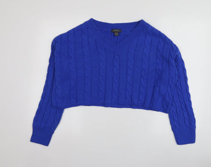 Primark Womens Blue V-Neck  Acrylic Pullover Jumper Size M