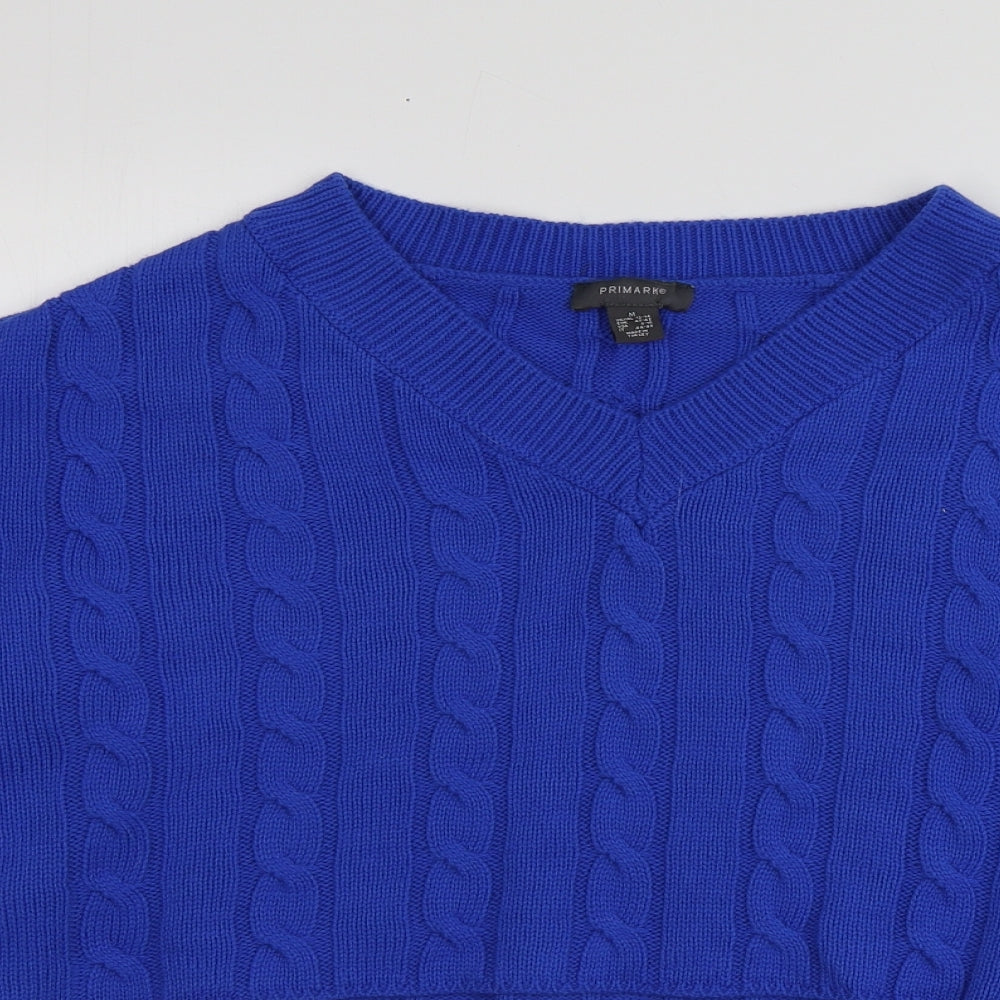 Primark Womens Blue V-Neck  Acrylic Pullover Jumper Size M