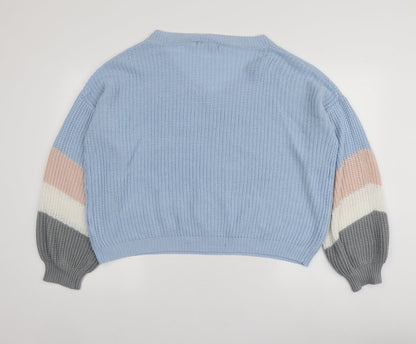 FS Collection Womens Blue V-Neck  Acrylic Pullover Jumper One Size