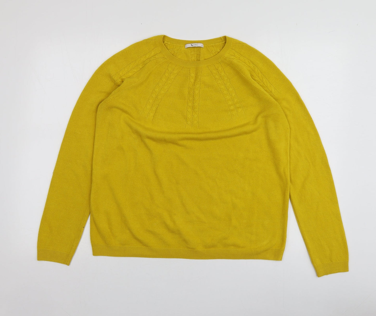 TU Womens Yellow Round Neck  Acrylic Pullover Jumper Size 14