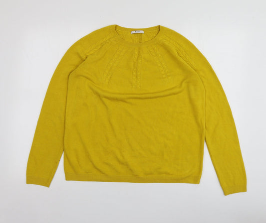TU Womens Yellow Round Neck  Acrylic Pullover Jumper Size 14