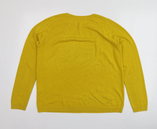 TU Womens Yellow Round Neck  Acrylic Pullover Jumper Size 14