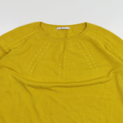 TU Womens Yellow Round Neck  Acrylic Pullover Jumper Size 14