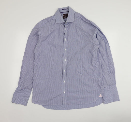 Sartorial Mens Blue Striped Cotton  Button-Up Size 16 Collared