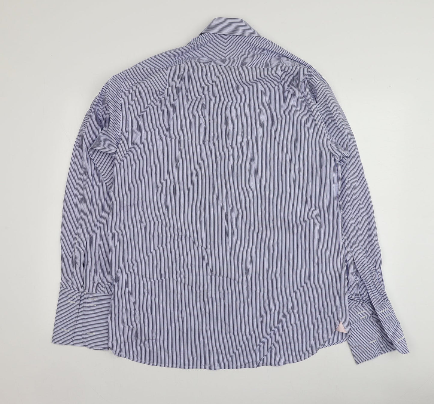 Sartorial Mens Blue Striped Cotton  Button-Up Size 16 Collared