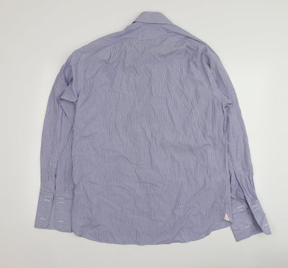 Sartorial Mens Blue Striped Cotton  Button-Up Size 16 Collared