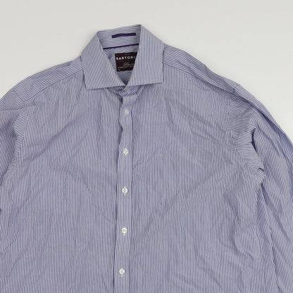 Sartorial Mens Blue Striped Cotton  Button-Up Size 16 Collared