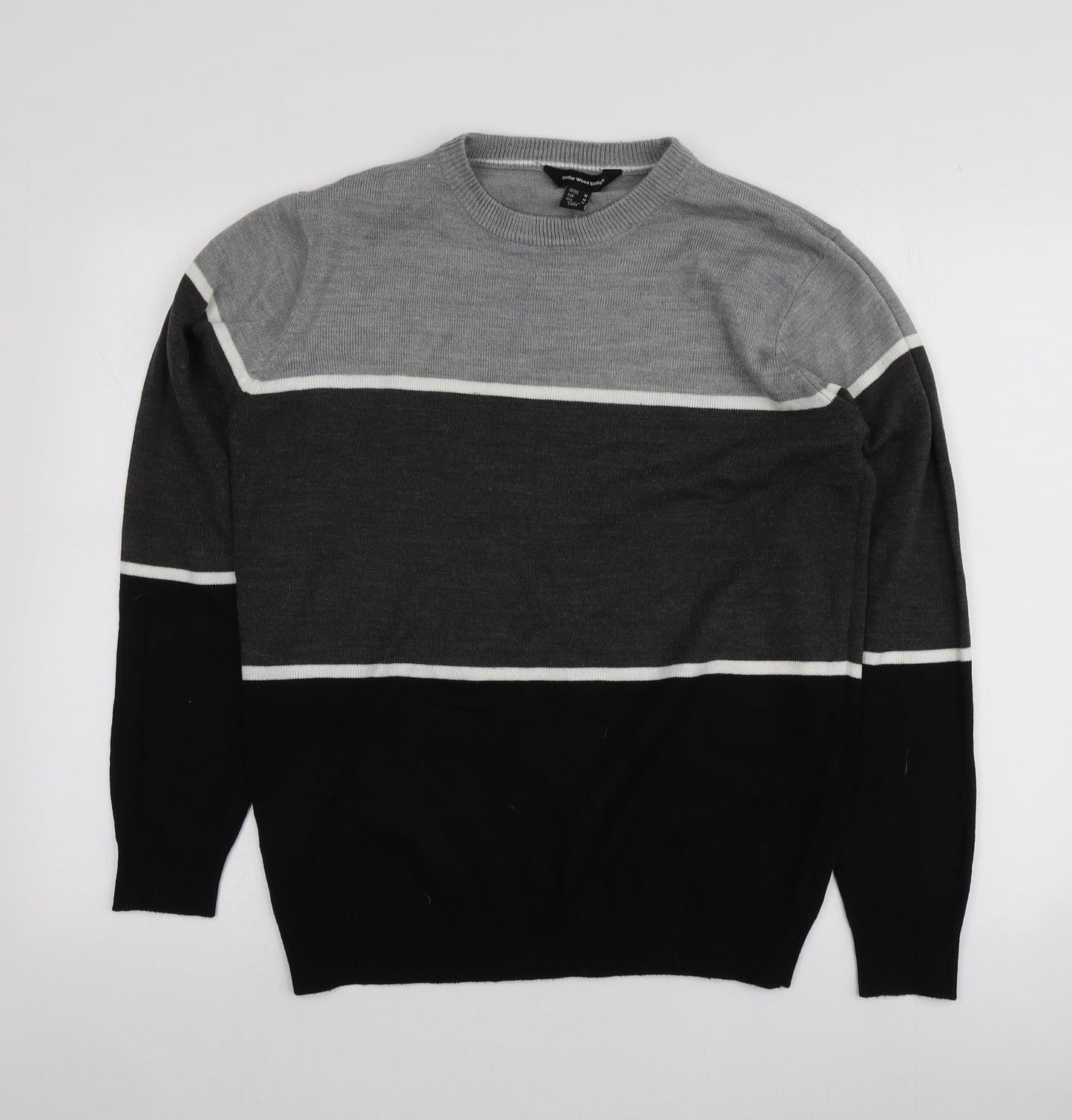 Cedar Wood State Mens Multicoloured Round Neck Striped Acrylic Pullover Jumper Size M