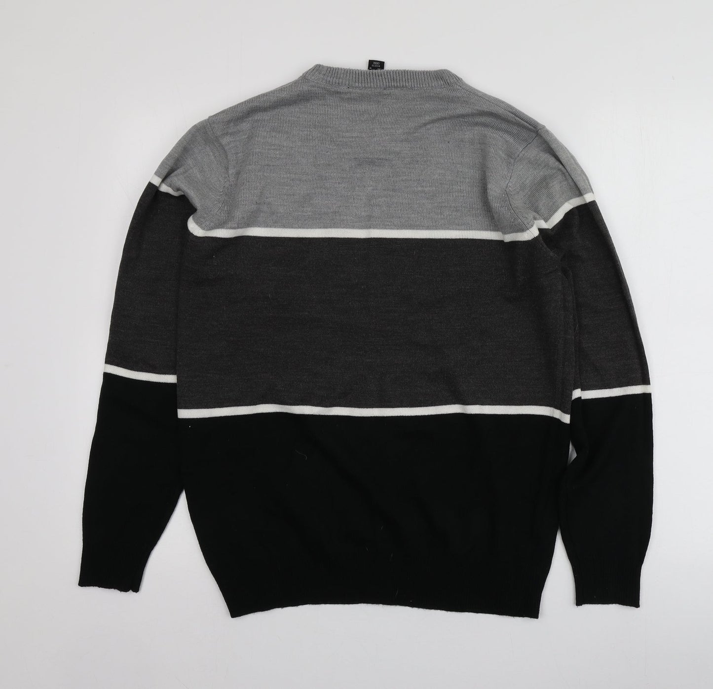 Cedar Wood State Mens Multicoloured Round Neck Striped Acrylic Pullover Jumper Size M