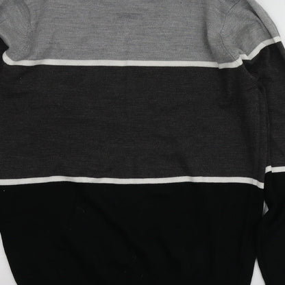 Cedar Wood State Mens Multicoloured Round Neck Striped Acrylic Pullover Jumper Size M