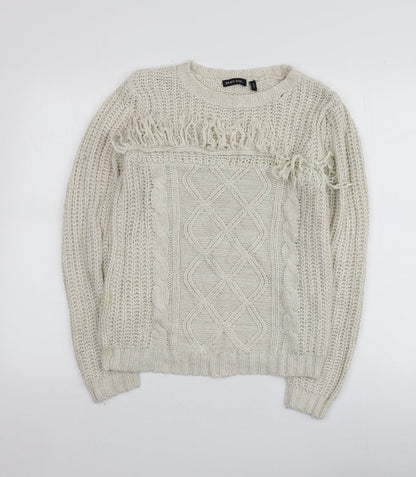 Brave Soul Womens Beige Round Neck  Acrylic Pullover Jumper Size S