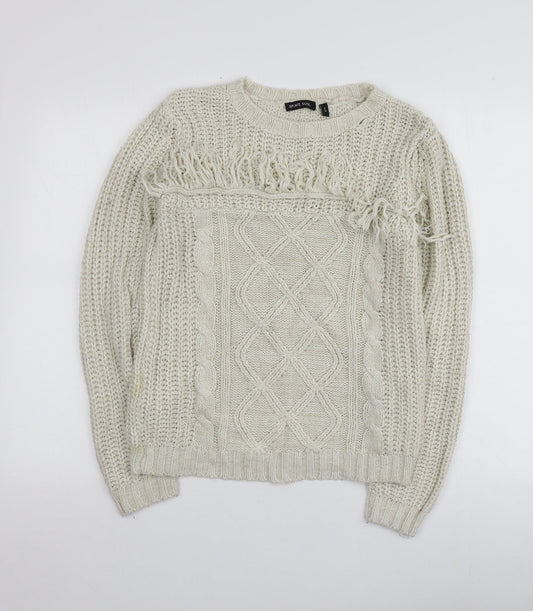Brave Soul Womens Beige Round Neck  Acrylic Pullover Jumper Size S