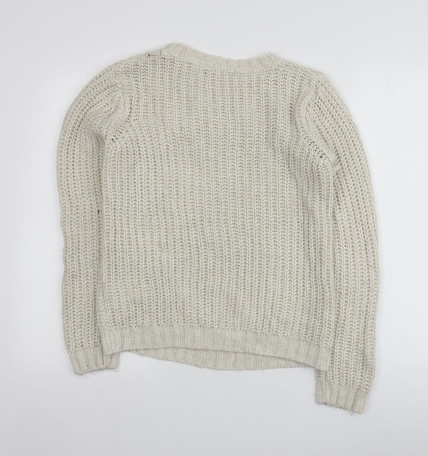 Brave Soul Womens Beige Round Neck  Acrylic Pullover Jumper Size S