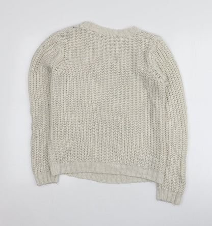Brave Soul Womens Beige Round Neck  Acrylic Pullover Jumper Size S