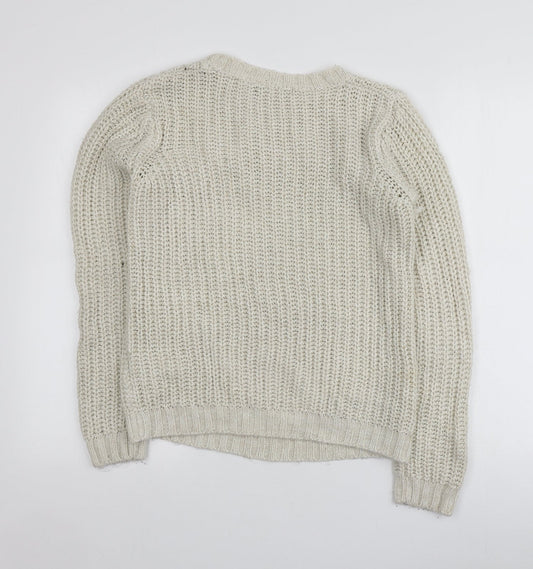 Brave Soul Womens Beige Round Neck  Acrylic Pullover Jumper Size S