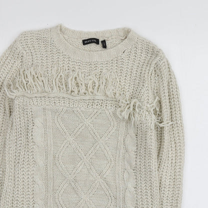 Brave Soul Womens Beige Round Neck  Acrylic Pullover Jumper Size S