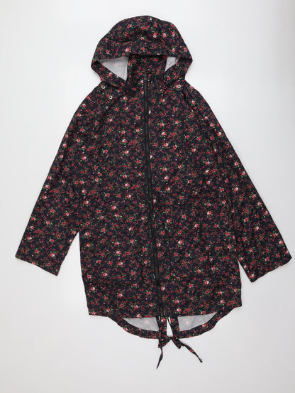 Papaya Womens Black Floral  Parka Jacket Size S