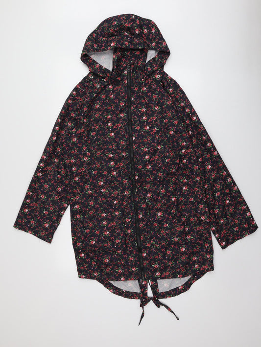 Papaya Womens Black Floral  Parka Jacket Size S
