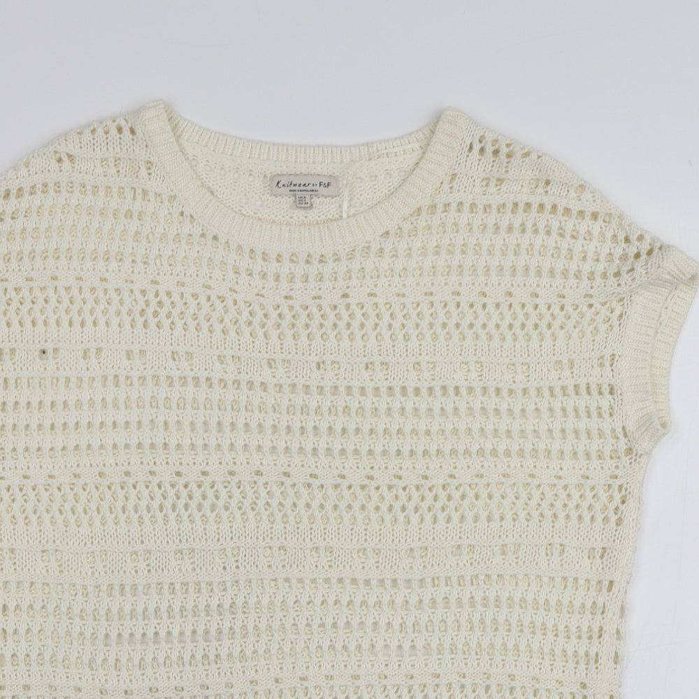 F&F Womens Ivory Round Neck  Acrylic Pullover Jumper Size 6