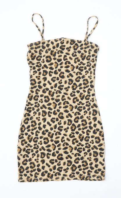 H&M Womens Multicoloured Animal Print Cotton Bodycon  Size 2  Round Neck