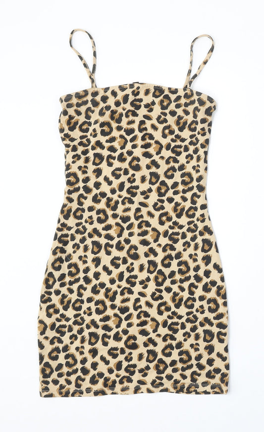 H&M Womens Multicoloured Animal Print Cotton Bodycon  Size 2  Round Neck