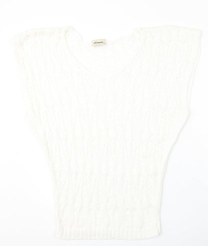 Ellamada Womens White V-Neck  Polyester Vest Jumper Size L