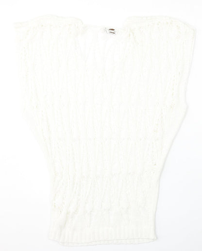 Ellamada Womens White V-Neck  Polyester Vest Jumper Size L