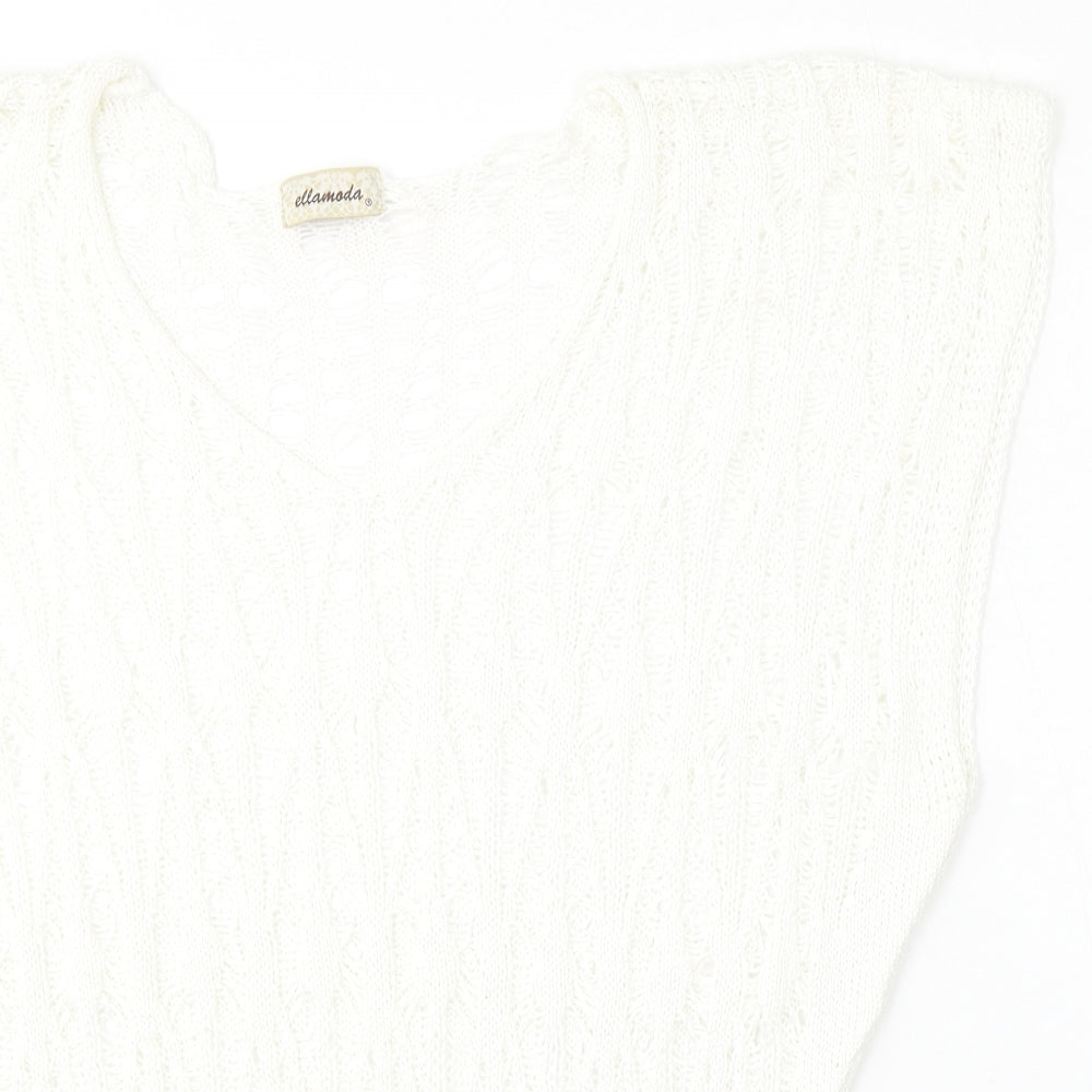 Ellamada Womens White V-Neck  Polyester Vest Jumper Size L