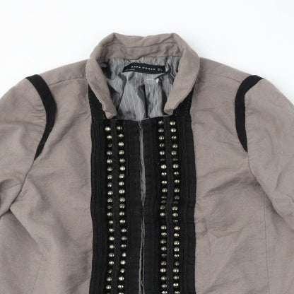 Zara Womens Beige   Jacket  Size L  Hook & Eye