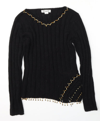 Womens UK Size M Elegant Black Pullover Jumper