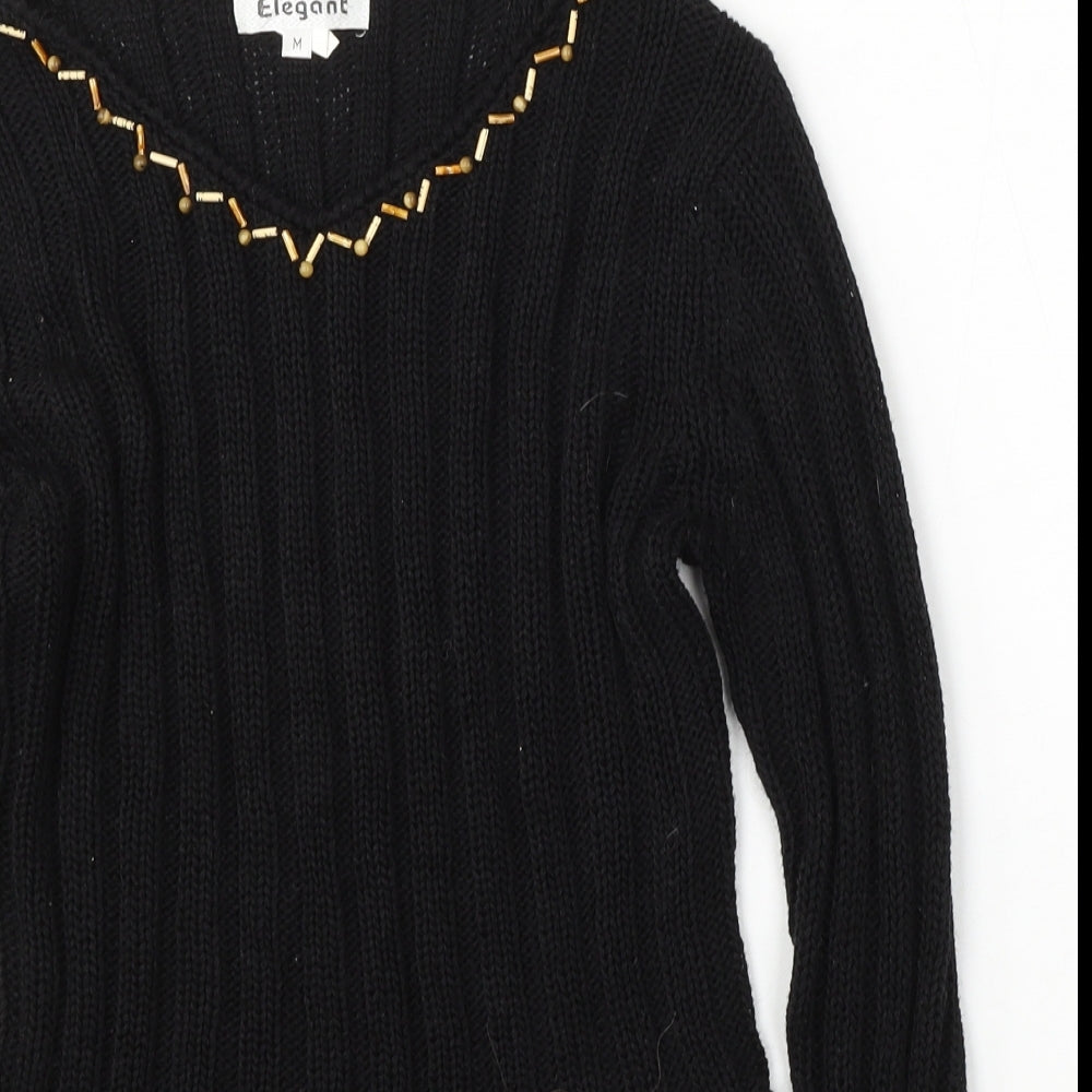 Womens UK Size M Elegant Black Pullover Jumper
