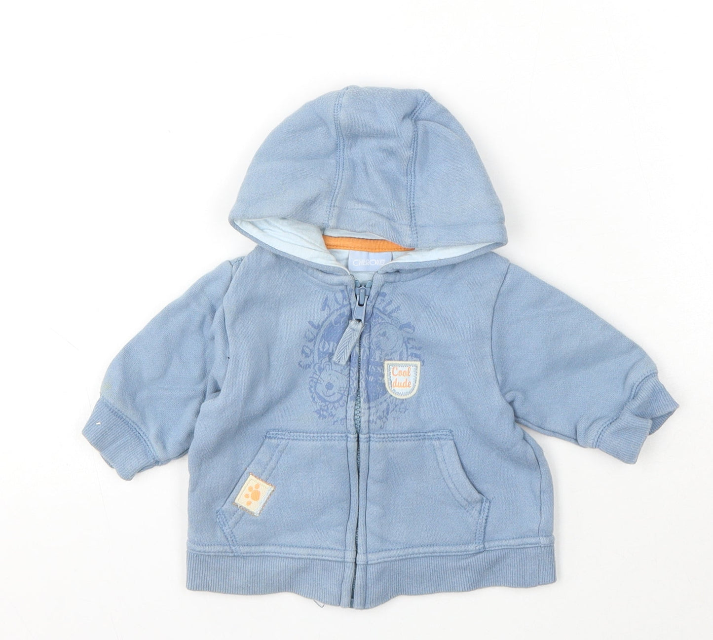 Cherokee Boys Blue  Cotton Full Zip Jumper Size 0-3 Months  Zip