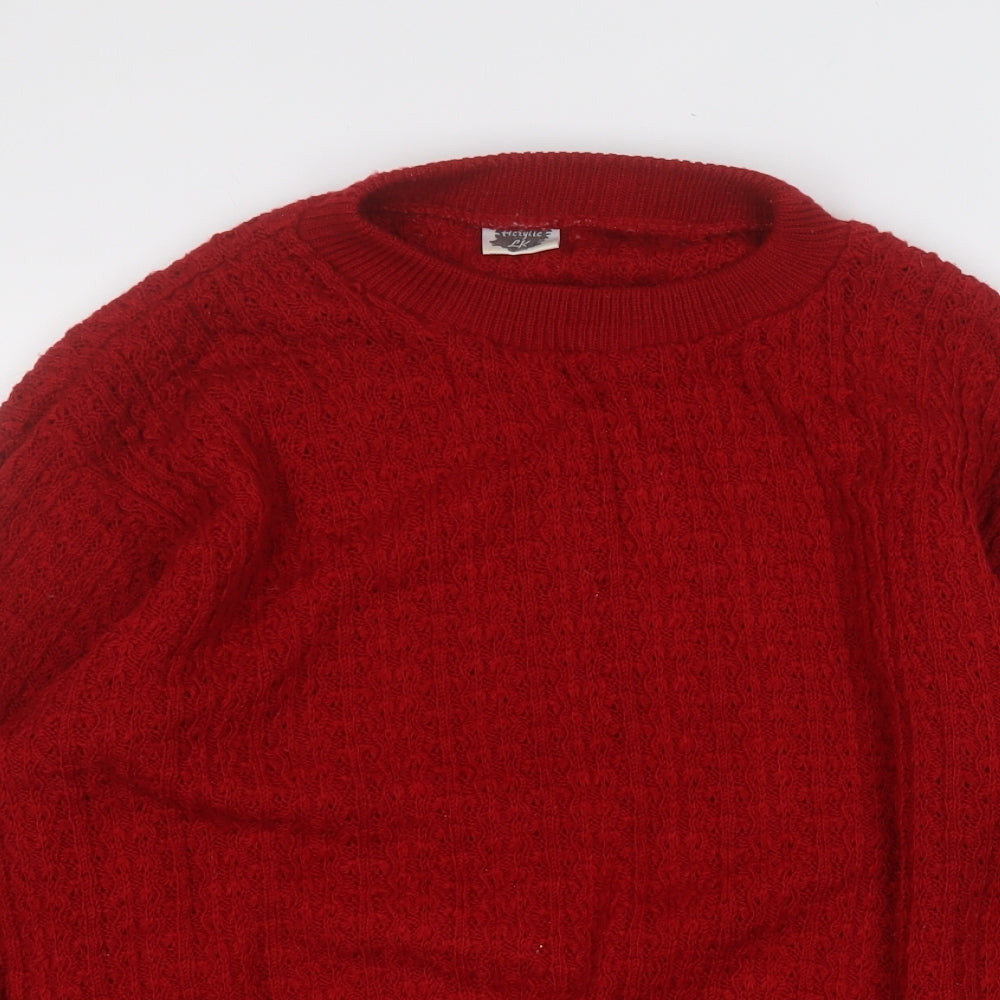 Preworn Mens Red Round Neck  Acrylic Pullover Jumper Size M