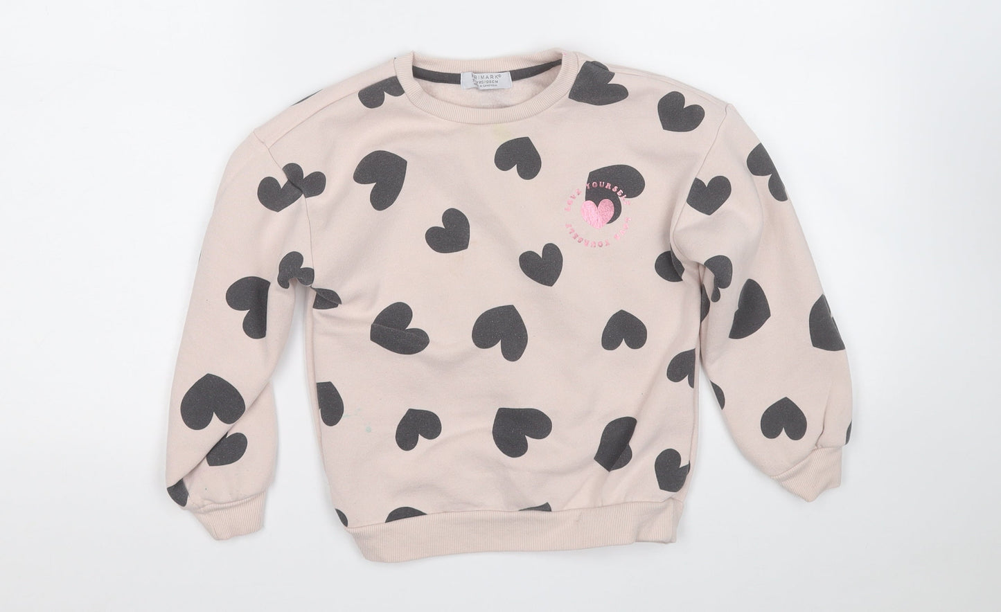 Primark Girls Pink Geometric Cotton Pullover Sweatshirt Size 7-8 Years   - Love Heart