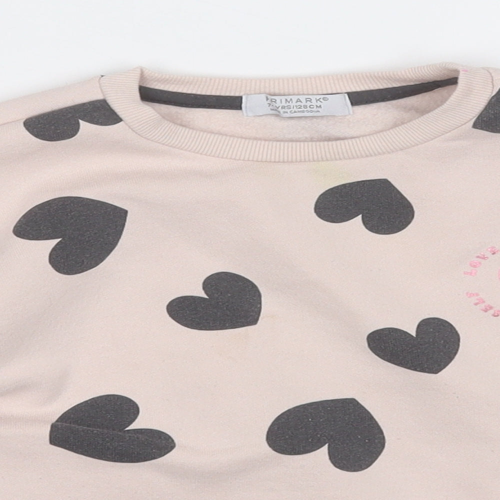 Primark Girls Pink Geometric Cotton Pullover Sweatshirt Size 7-8 Years   - Love Heart