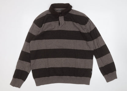 Wolsey Mens Brown Collared Striped Cotton Pullover Jumper Size XL