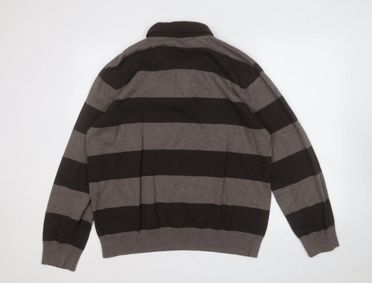 Wolsey Mens Brown Collared Striped Cotton Pullover Jumper Size XL