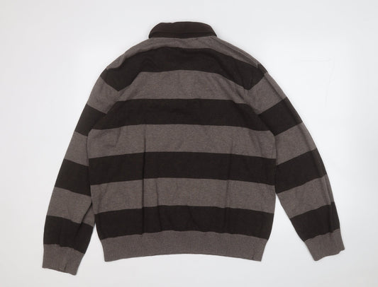 Wolsey Mens Brown Collared Striped Cotton Pullover Jumper Size XL