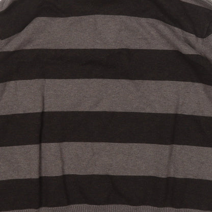 Wolsey Mens Brown Collared Striped Cotton Pullover Jumper Size XL